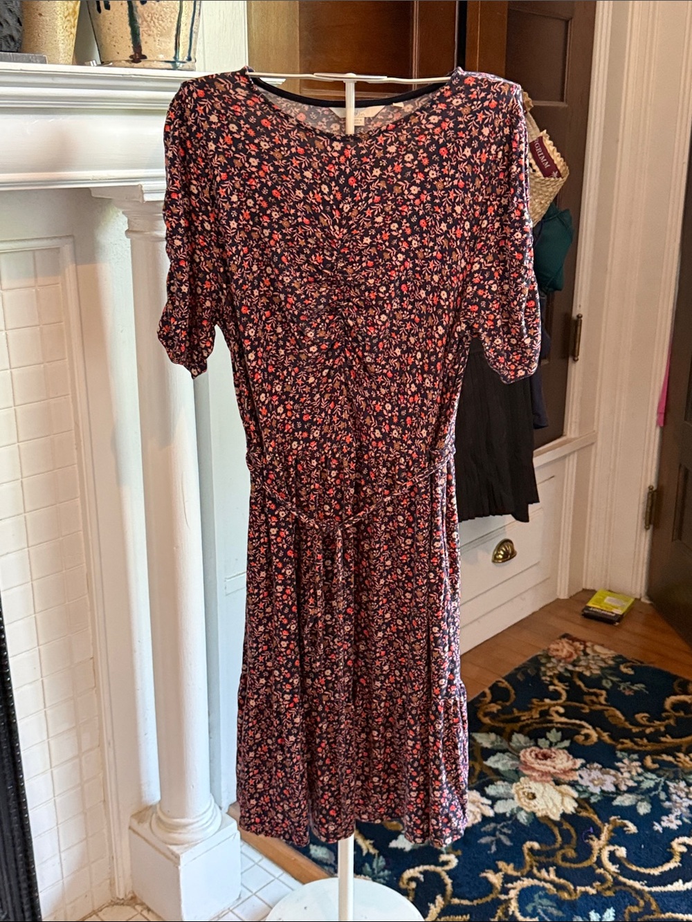 Boden Navy Dress with Pink Floral Print- worn about 6-7x